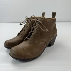 Softspots Brown Leather Lace Up Ankle Boots Block Heel Comfort Shoes Women 6M